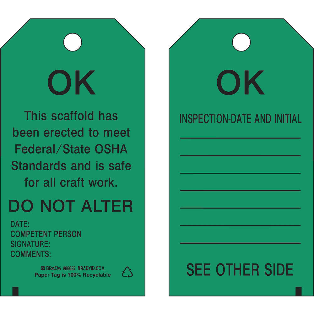 BRADY 86572 Scaffold Ok Tag 5-3/4 x 3 Inch Brass - Pack Of 10 | AE3QCH 5ENZ3