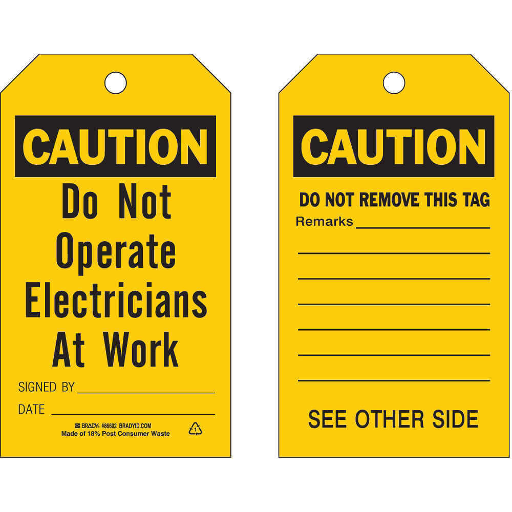 BRADY 86602 Caution Tag 7 x 4 Inch Black/yellow 3/8 Inch - Pack Of 10 | AF3RTT 8CM85