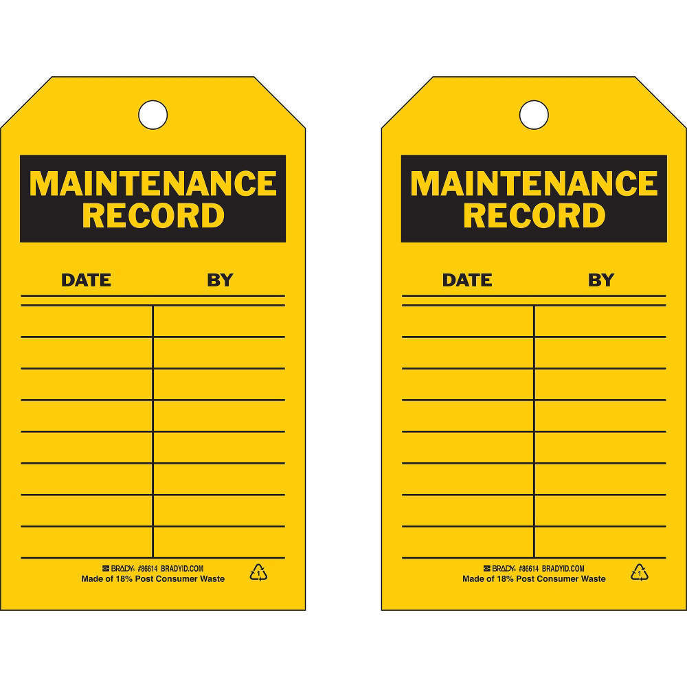 BRADY 86614 Maintenance Received Tag 7 x 4 Inch Black/yellow Metric - Pack Of 10 | AE2TGR 4ZH13