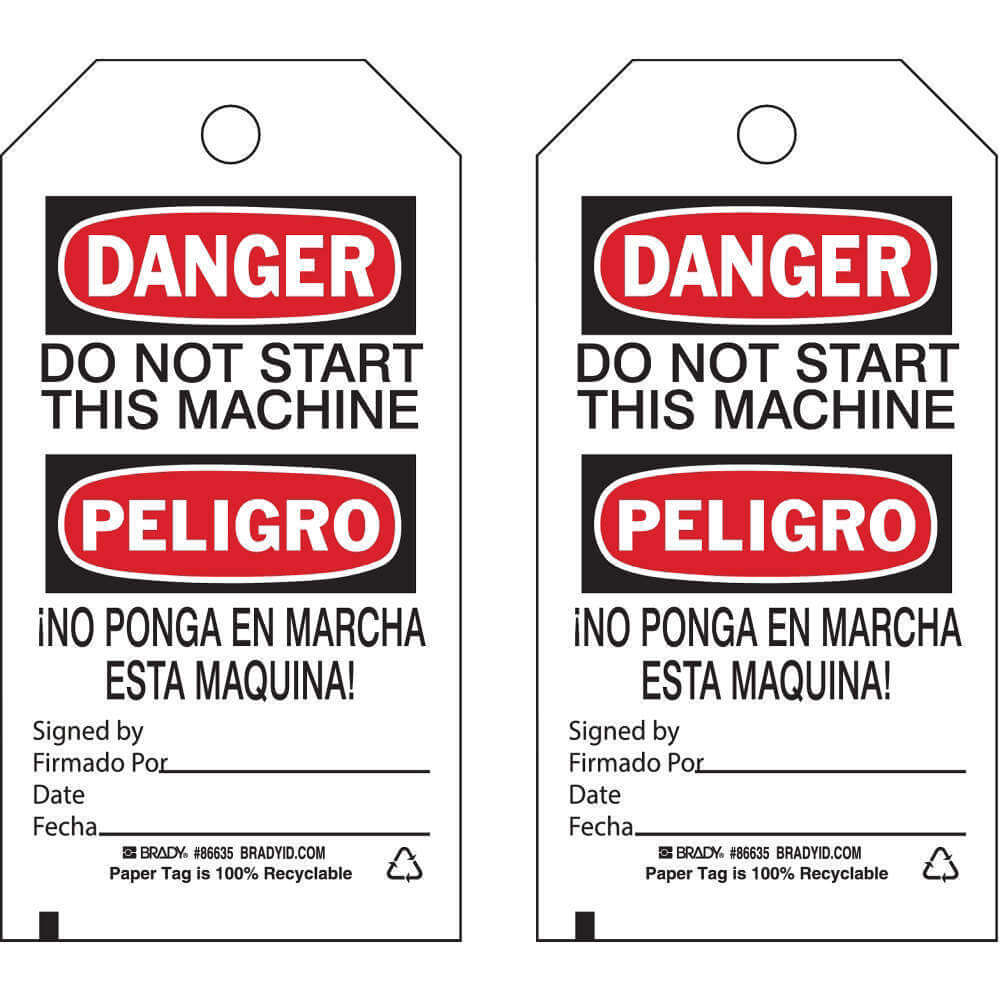 BRADY 86635 Danger Bilingual Tag 5-3/4 x 3 Inch - Pack Of 100 | AF4KHK 8ZC22