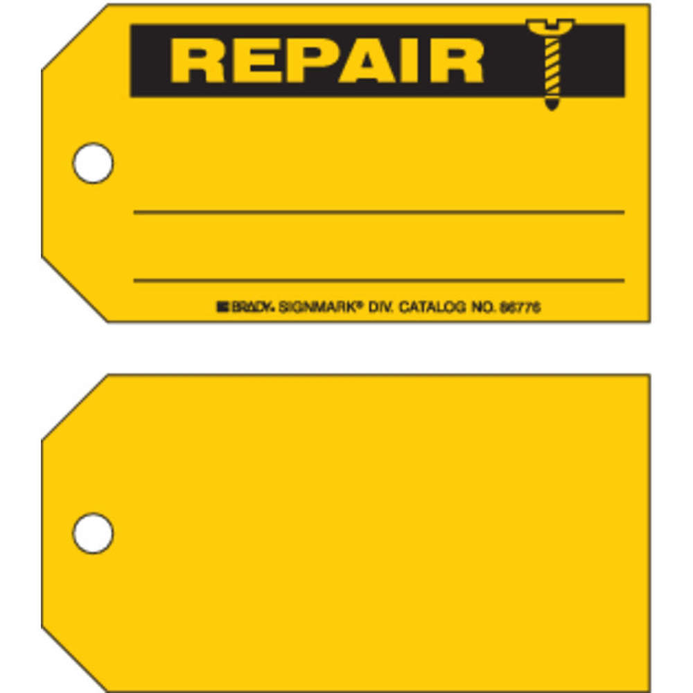 BRADY 86776 Rpr Tag 3 x 5-3/4 Inch Black/yellow Metric - Pack Of 100 | AE2THC 4ZH23
