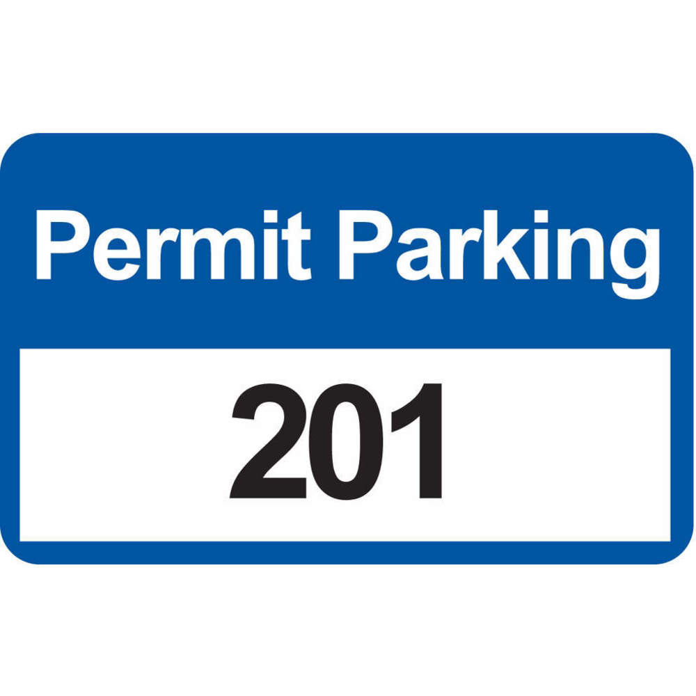 Parking Permits, 4-3/4 x 2-3/4 Inch, Bumper Decal, White on Blue, 201-300, Vinyl