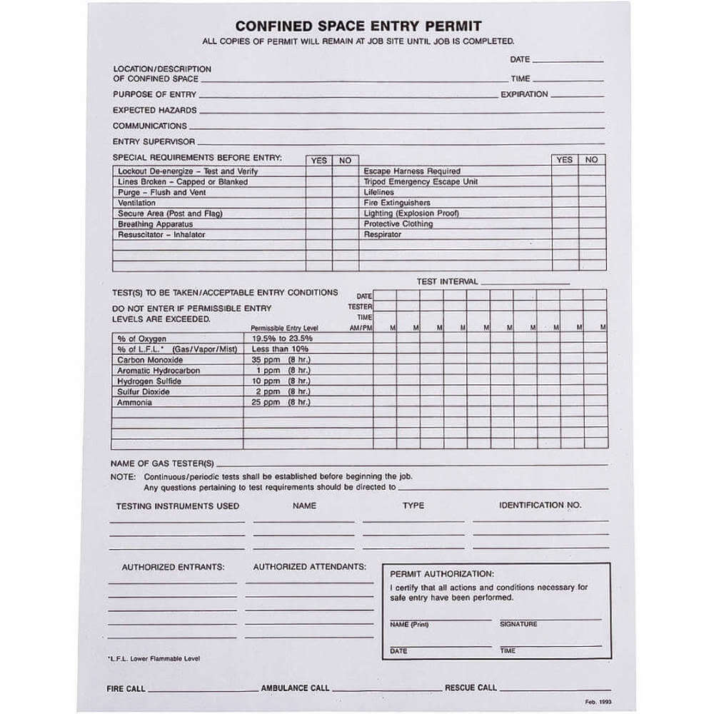 BRADY EP1 Confined Space Entry Permits Paper | AF6ZVU 20RX96