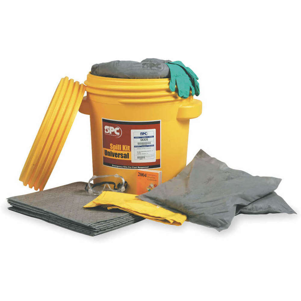 Spill Kit, 16 gal Volume Absorbed Per Kit, Goggles/Nitrile Gloves, Yellow