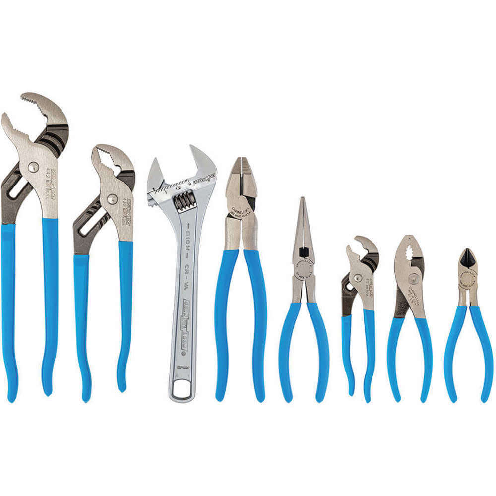 V-Jaw Plier Set with Wrench, 8 Pc Set
