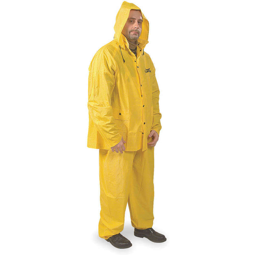 3 Pcs Rainsuit with Detachable Hood, Yellow, M, PVC, 10 mil Thick, Lightweight