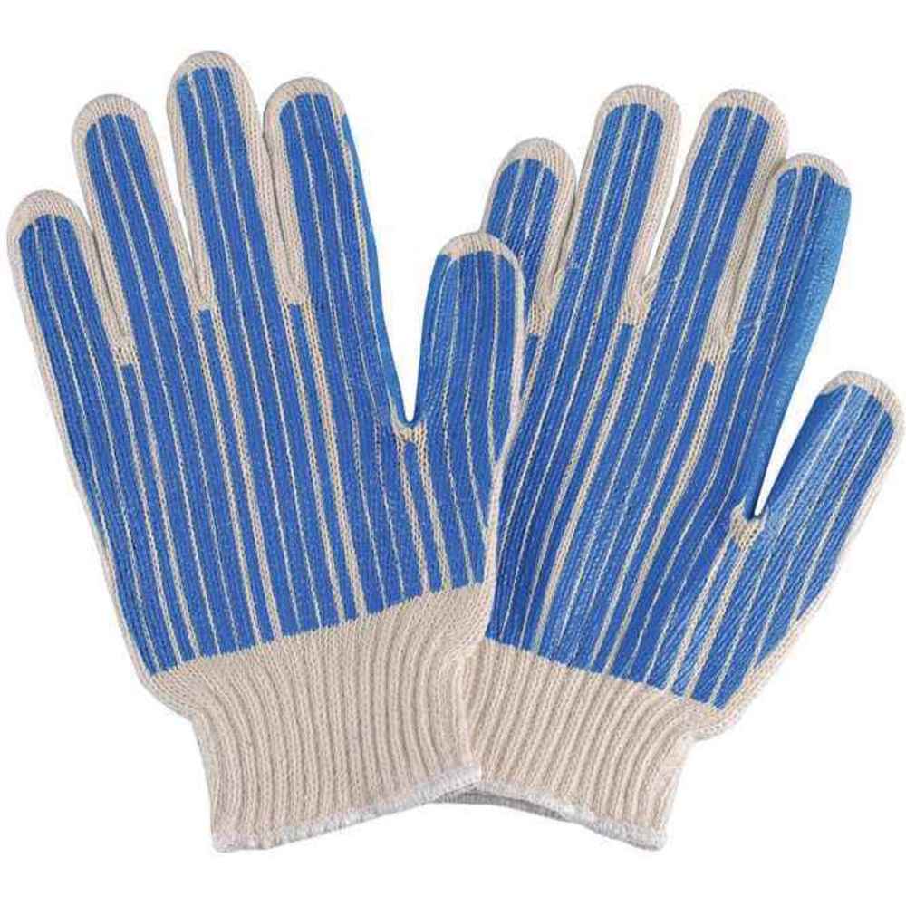 Knit Gloves, S, Striped, PVC, Palm, Dotted, Cotton, 7 ga, Full Finger, White, 1 PR