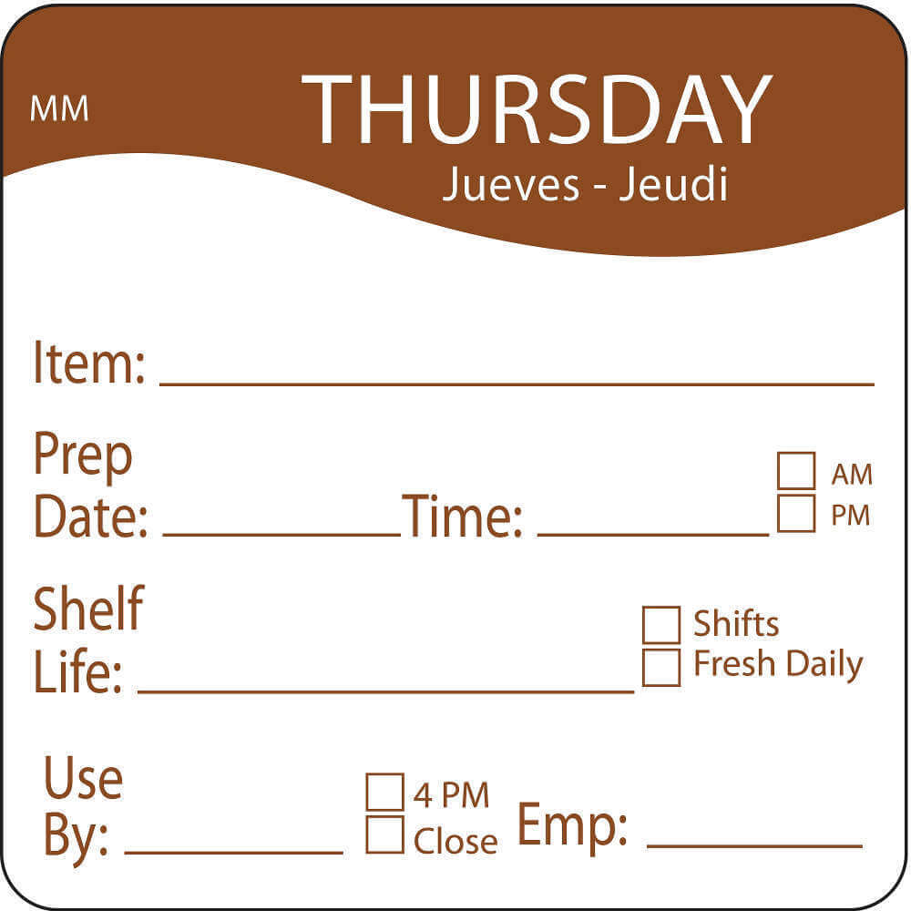 Day Label Thursday 3 Inch Width