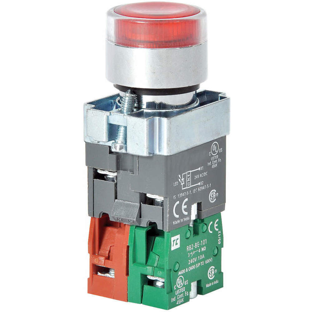 DAYTON 30G202 Illuminated Push Button 22mm 1no/1nc Red | AC4NKX