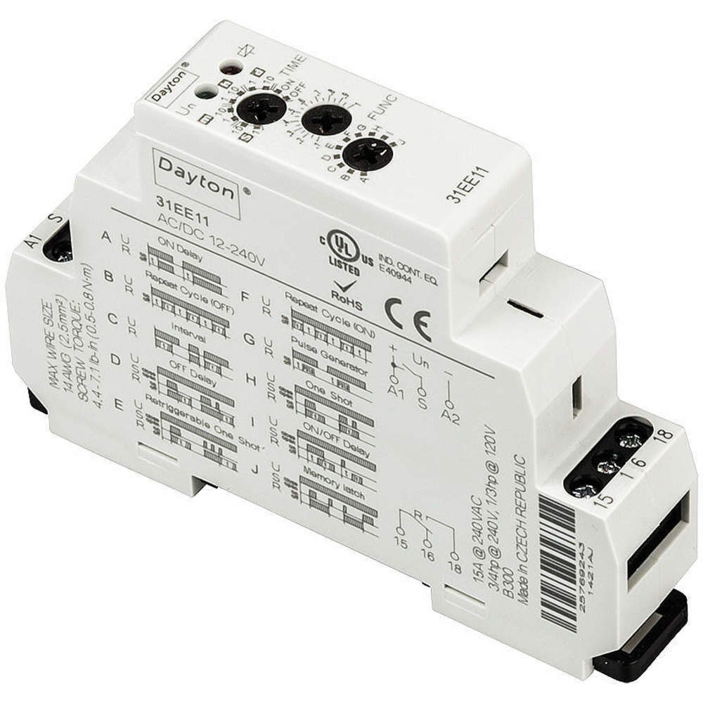 DAYTON 31EE11 Timer Relay 240 Hr 6 P 15a Spdt 12/240v | AG2BNC
