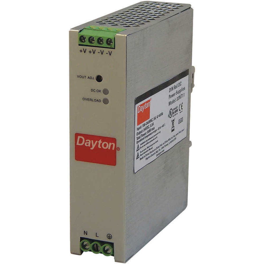 DAYTON 33NT11 Power Supply DIN Rail 80W 24VDC Metal | AH3WZE