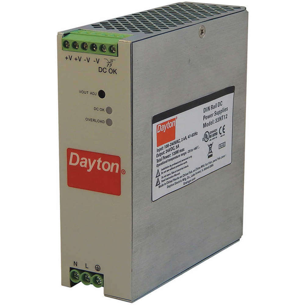 DAYTON 33NT12 Power Supply DIN Rail 120W 24VDC Metal | AH3WZF