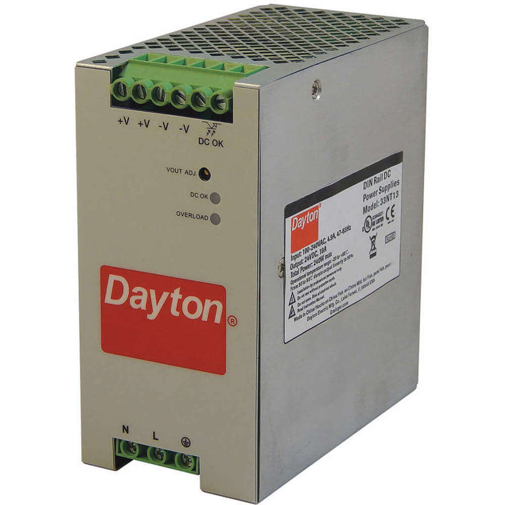 DAYTON 33NT13 Power Supply DIN Rail 240W 24VDC Metal | AH3WZG