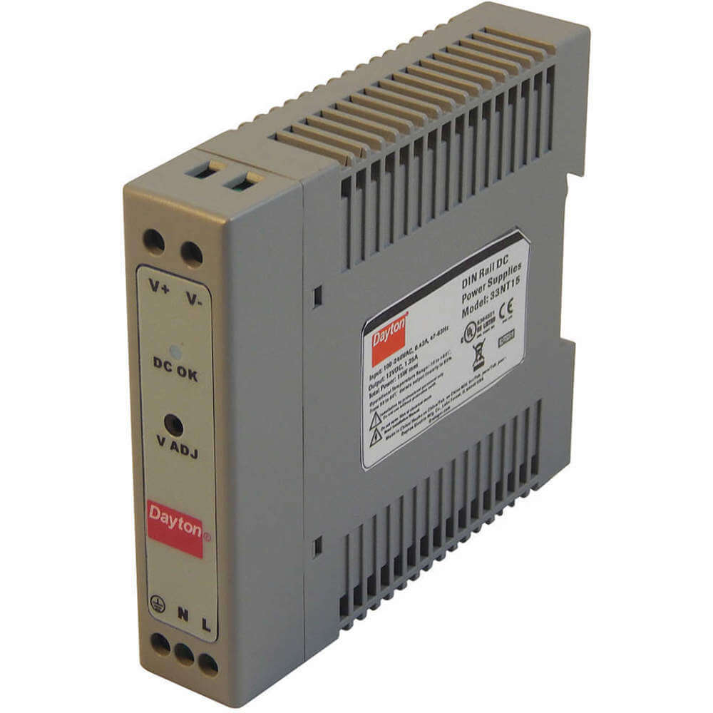 DAYTON 33NT15 Power Supply DIN Rail 15W 12VDC Plastic | AH3WZJ