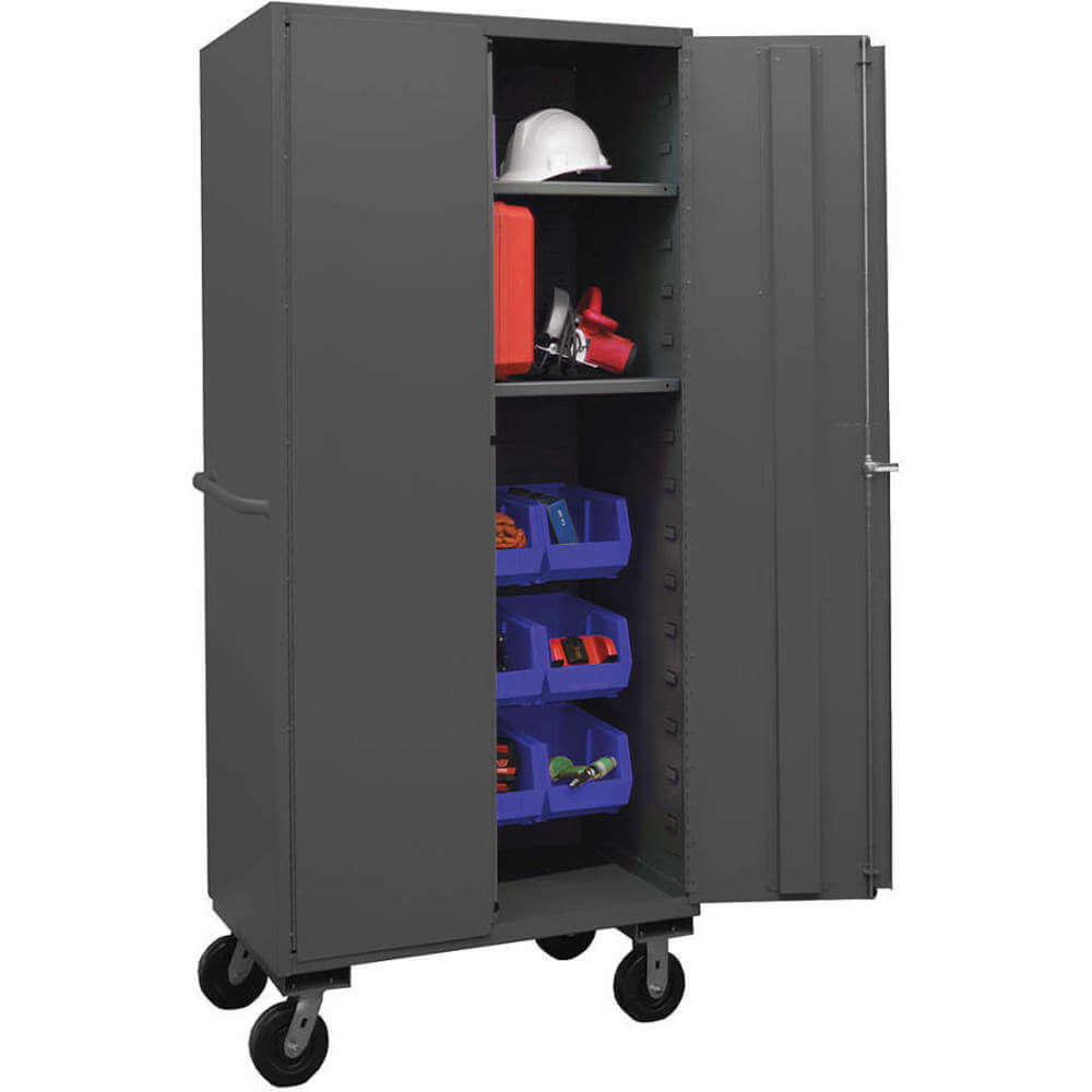 DURHAM MANUFACTURING 2501M-BLP-12-2S-5295 Mobile Cabinet, 16 Gauge, 12 Bin, Blue | AH6RJZ 36EZ33