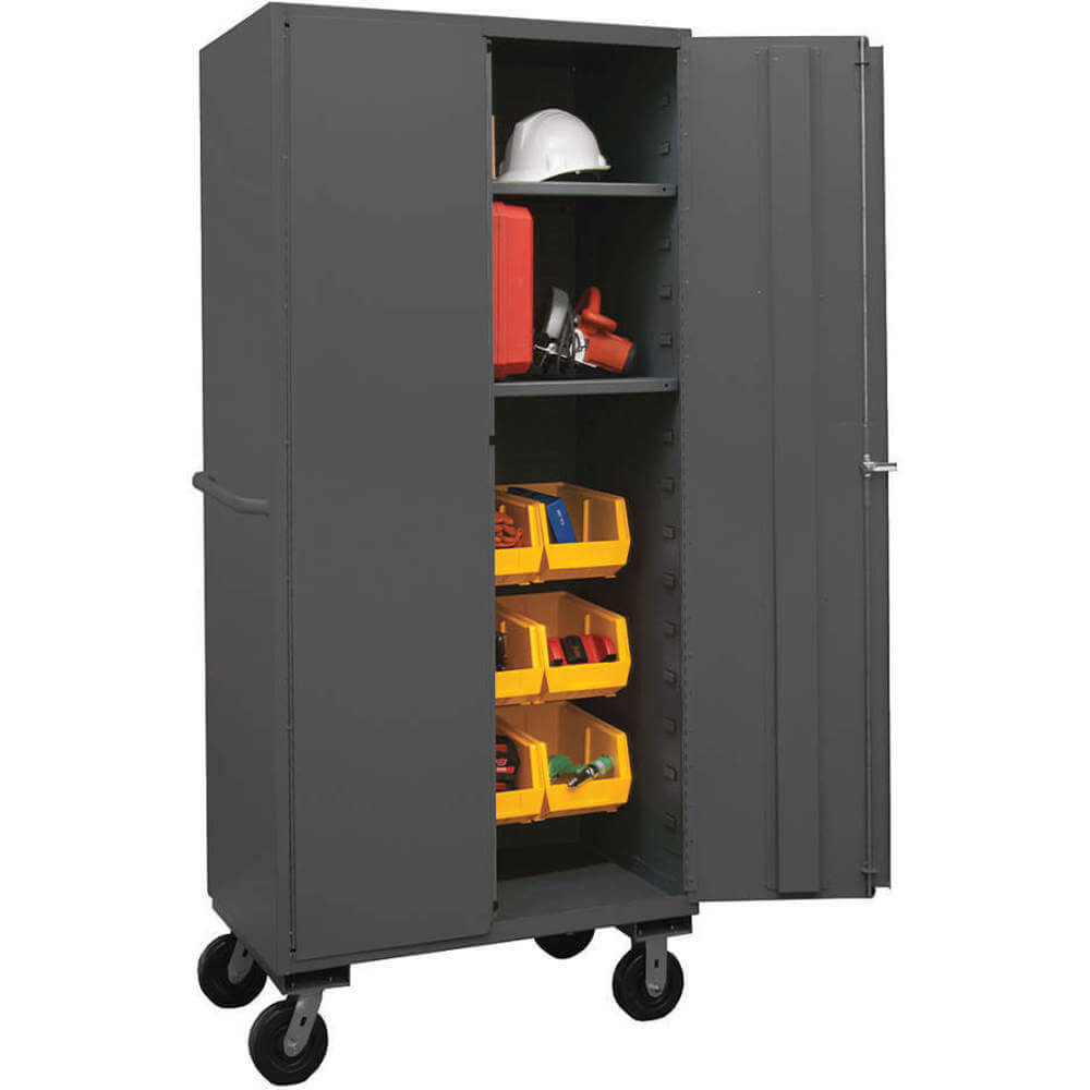 DURHAM MANUFACTURING 2501M-BLP-12-2S-95 Mobile Cabinet, 16 Gauge, 12 Bin, Yellow | AH6RKA 36EZ34