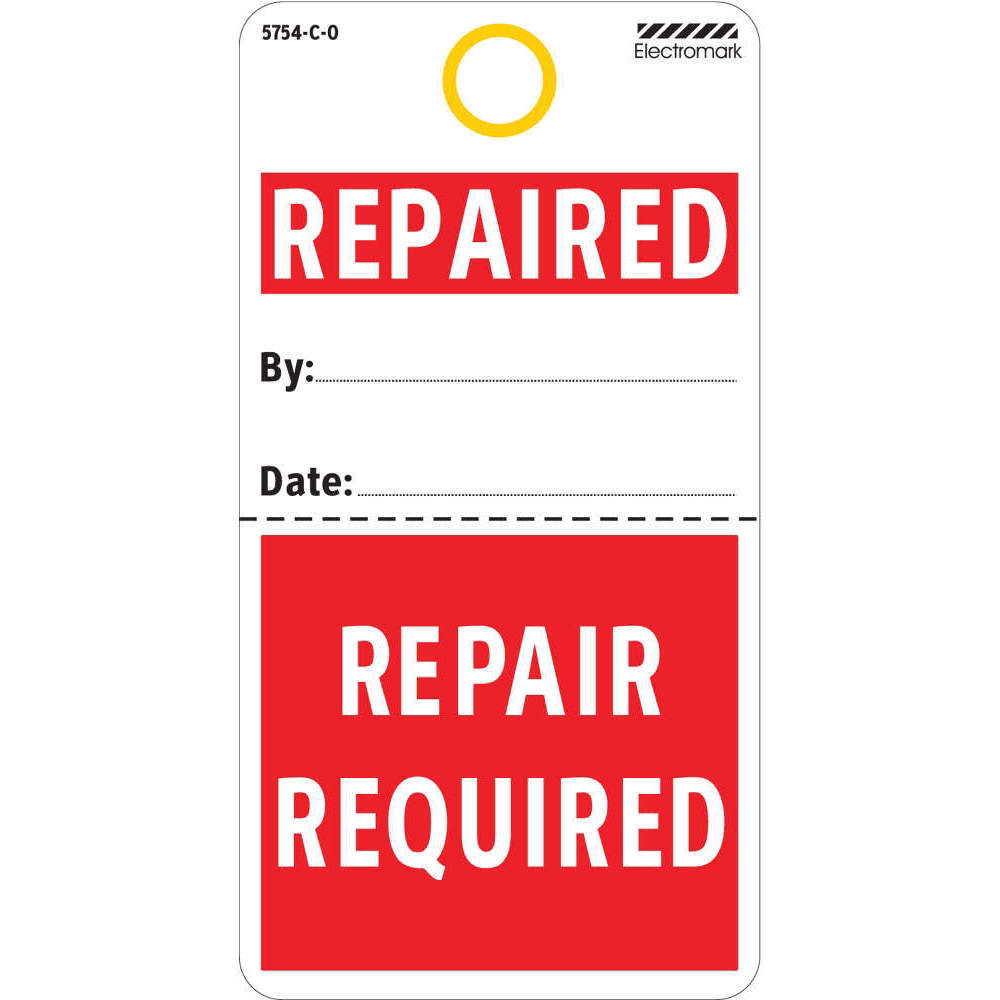 ELECTROMARK 5754C0 Repaired Tag 5-3/4 x 3 Inch Red/white - Pack Of 25 | AD3AAW 3XDP3