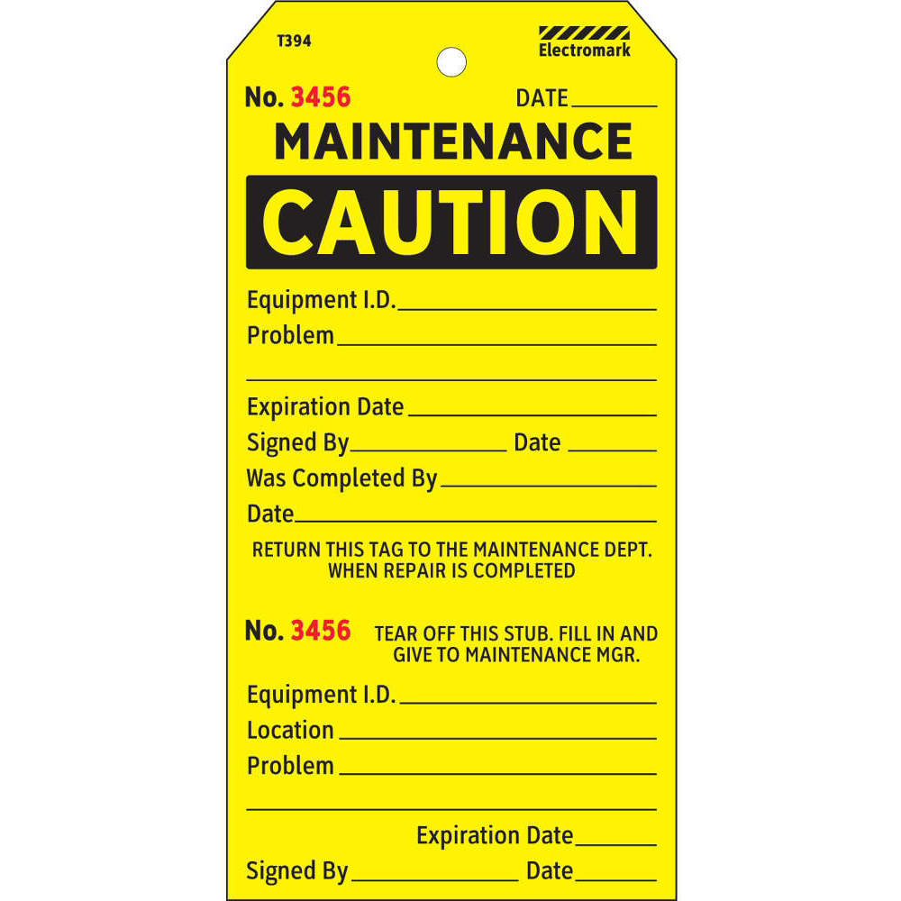 ELECTROMARK T394 Caution Tag 5-3/4 x 2-7/8 Inch Black/yellow - Pack Of 100 | AD2WEV 3VCW3