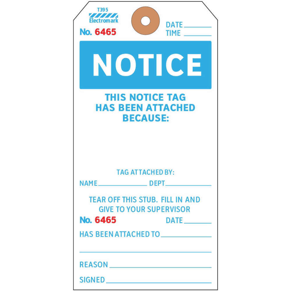 ELECTROMARK T395 Notice Tag 5-3/4 x 2-7/8 Inch Black/white - Pack Of 100 | AD2WEW 3VCW4