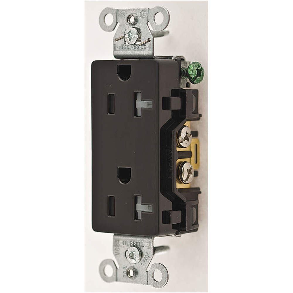 HUBBELL WIRING DEVICE-KELLEMS DR20BLKTR Straight Receptacle, Duplex, 20A 125V, Black, 1 Pk | AD7PKE 4FTZ5