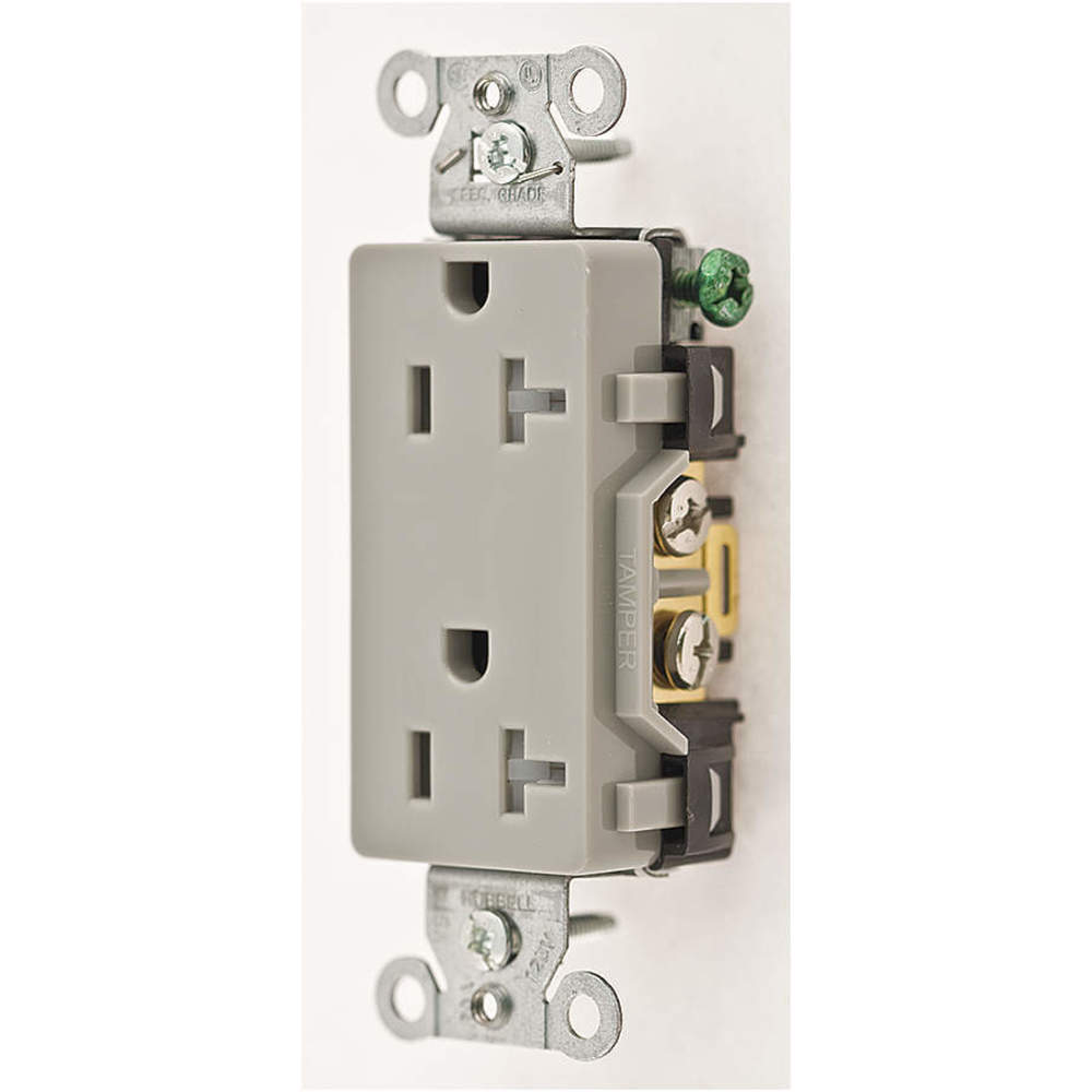 HUBBELL WIRING DEVICE-KELLEMS DR20GRYTR Straight Receptacle, Duplex, 20A 125V, Gray, 1 Pk | AD7PKF 4FTZ6
