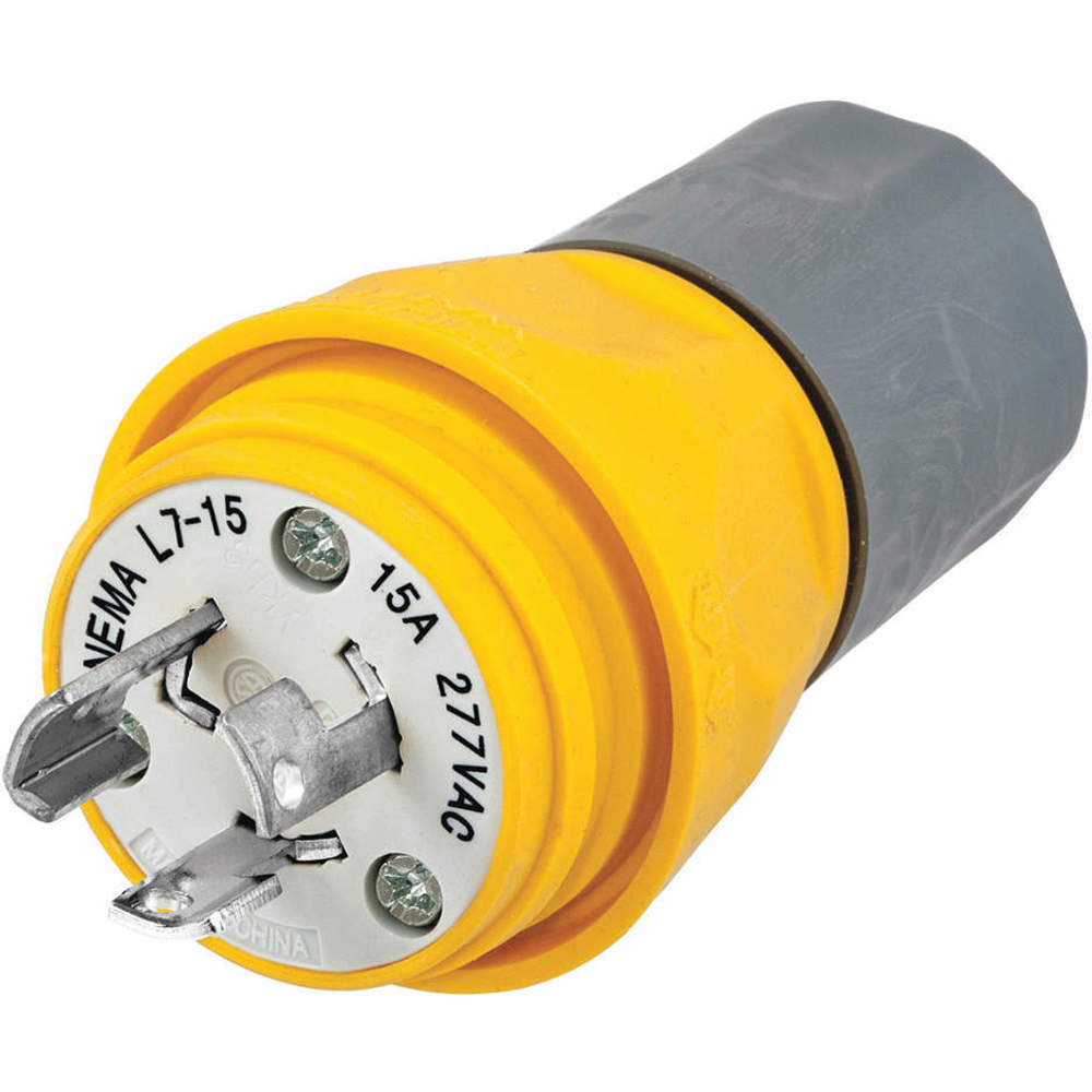 HUBBELL WIRING DEVICE-KELLEMS HBL24W49 Plug, 15A, 250VAC, 2 Pole, 3 Wire, Thermoplastic Elastomer, Yellow | AH8XMA 39AW27