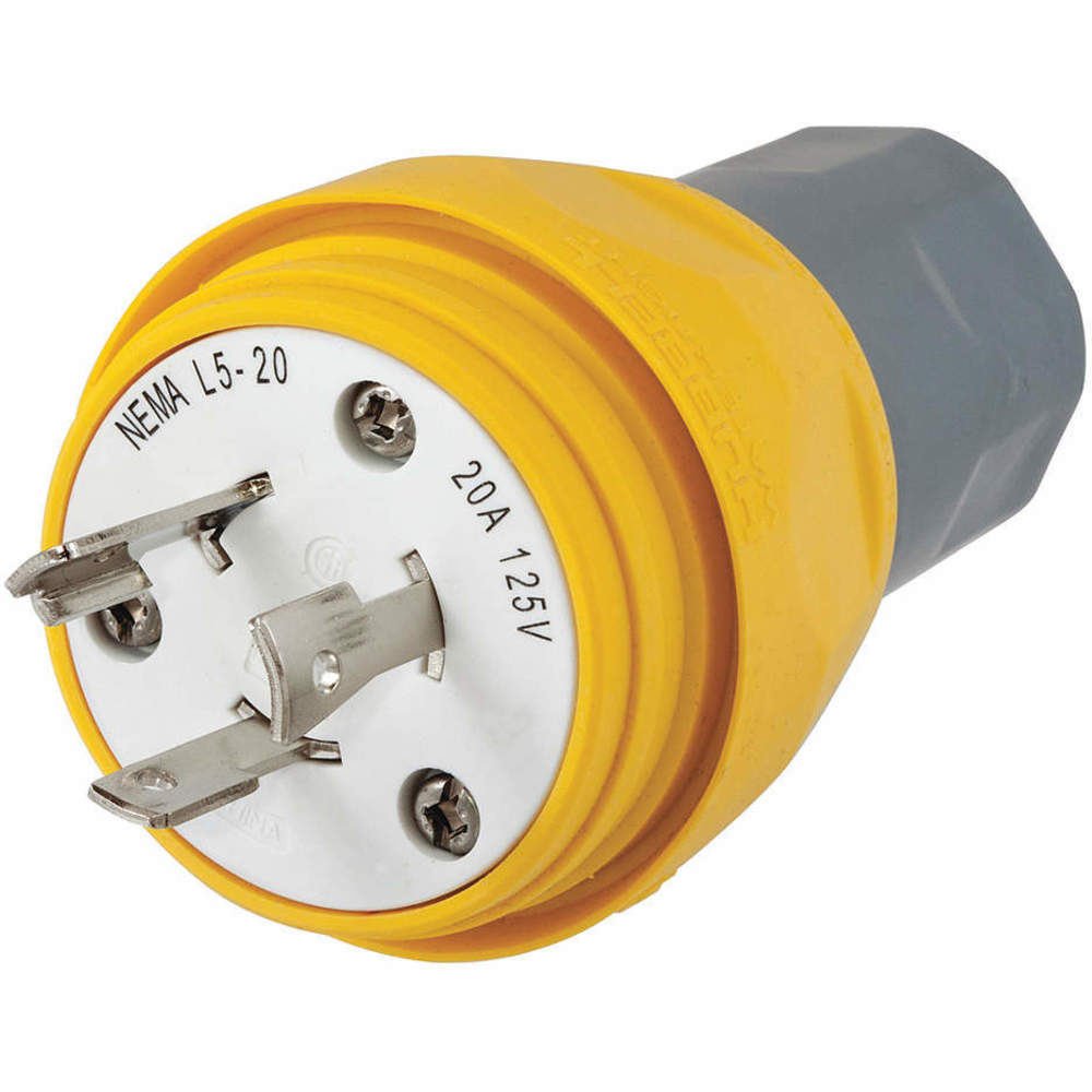 HUBBELL WIRING DEVICE-KELLEMS HBL26W47 Plug, 20A, 125VAC, 2 Pole, 3 Wire, Thermoplastic Elastomer, Yellow | AH8XMF 39AW32