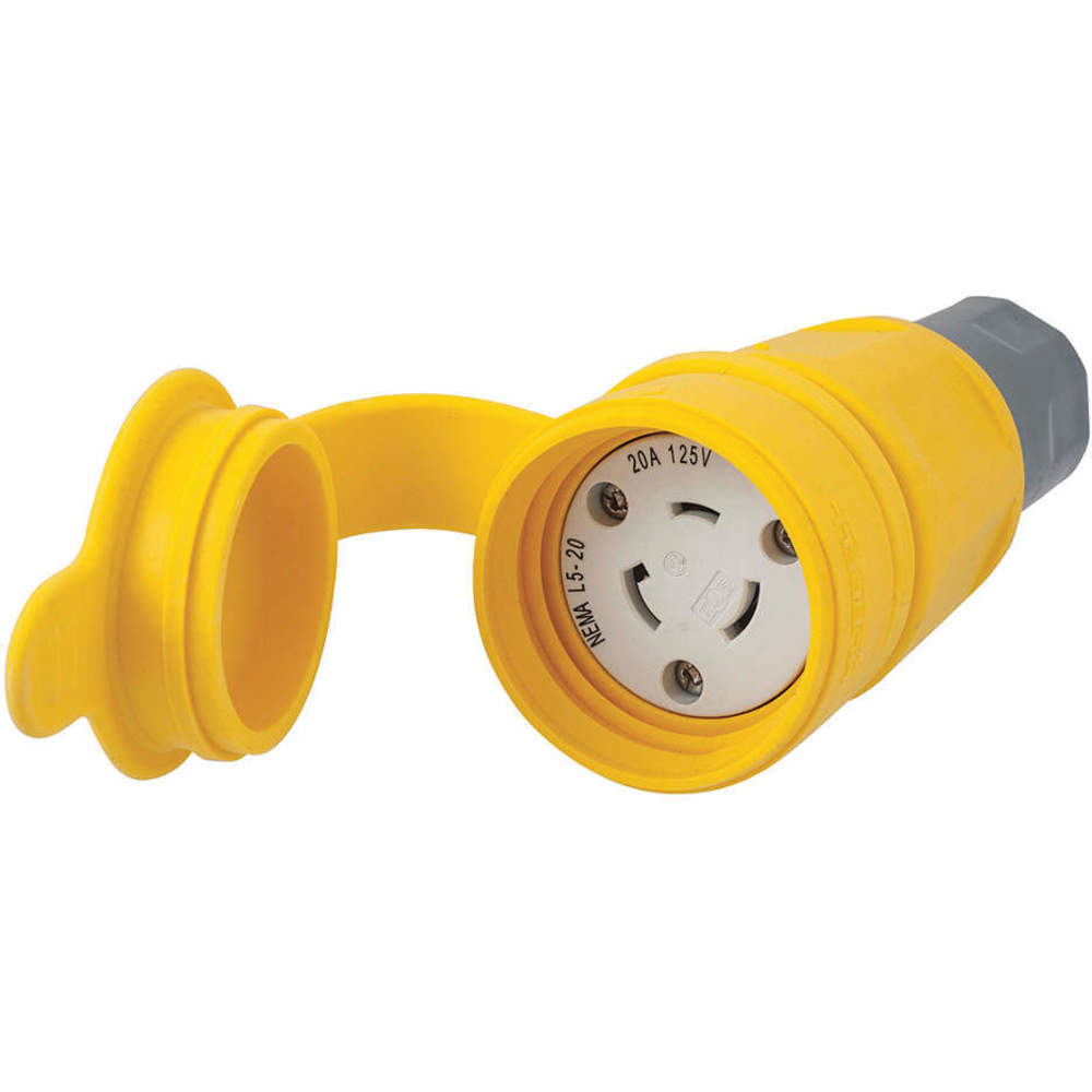 HUBBELL WIRING DEVICE-KELLEMS HBL27W47 Connector, 20A, 125V, 2 Pole, 3 Wire, Thermoplastic Elastomer, Yellow | AH8XMN 39AW39