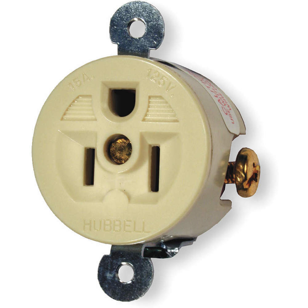 HUBBELL WIRING DEVICE-KELLEMS HBL5258I Straight Blade Receptacle, 2-P 3-W Grounding, 15A 125V, 5-15R, Ivory, 1 Pk | AB9NEX 2EAV2