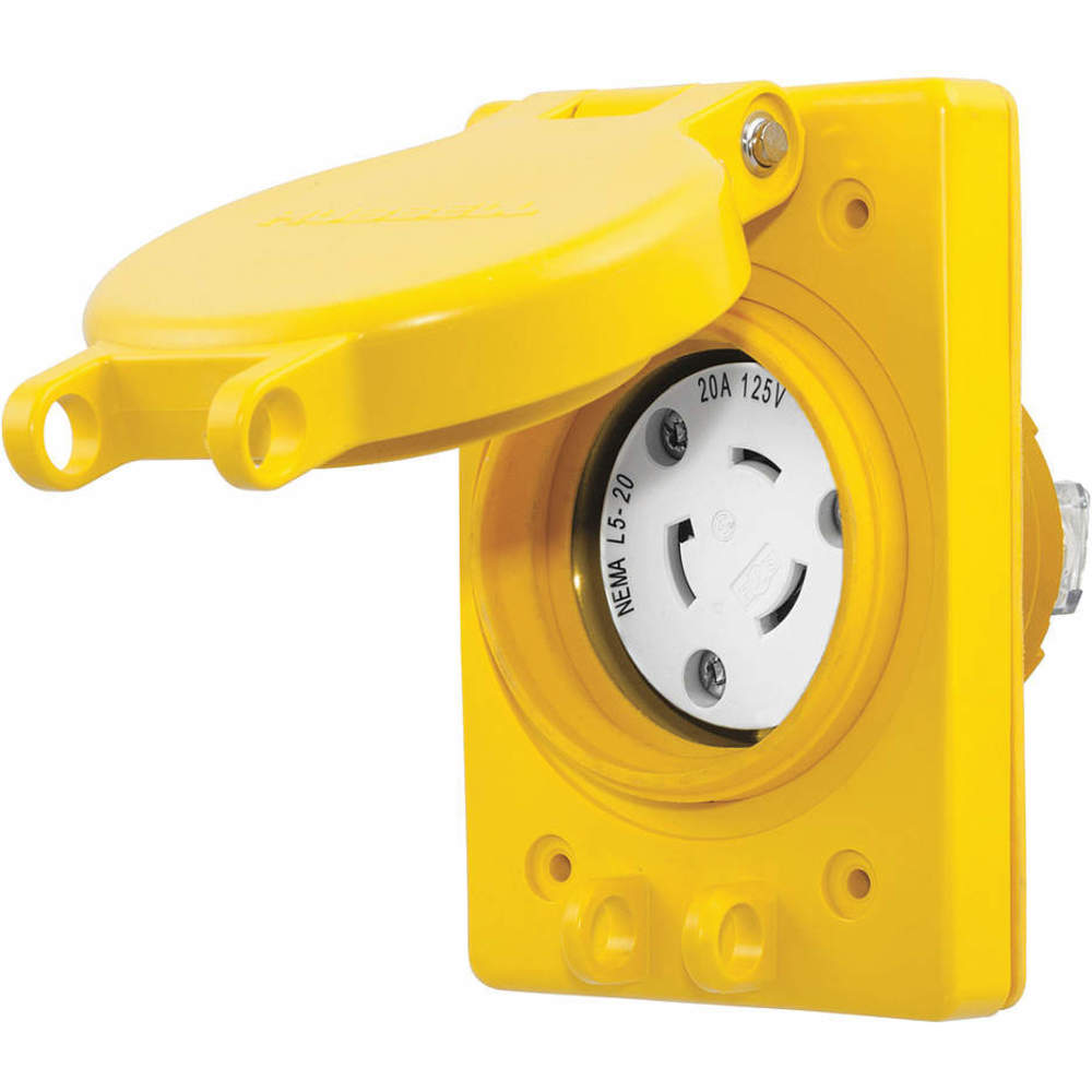 HUBBELL WIRING DEVICE-KELLEMS HBL67W47 Receptacle, Watertight, 20A, 125VAC, 2 Pole, 3 Wire, Yellow | AH8XNU 39AW67