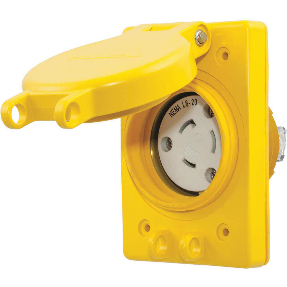 HUBBELL WIRING DEVICE-KELLEMS HBL67W48 Receptacle, Watertight, 20A, 250VAC, 2 Pole, 3 Wire, Yellow | AH8XNV 39AW68