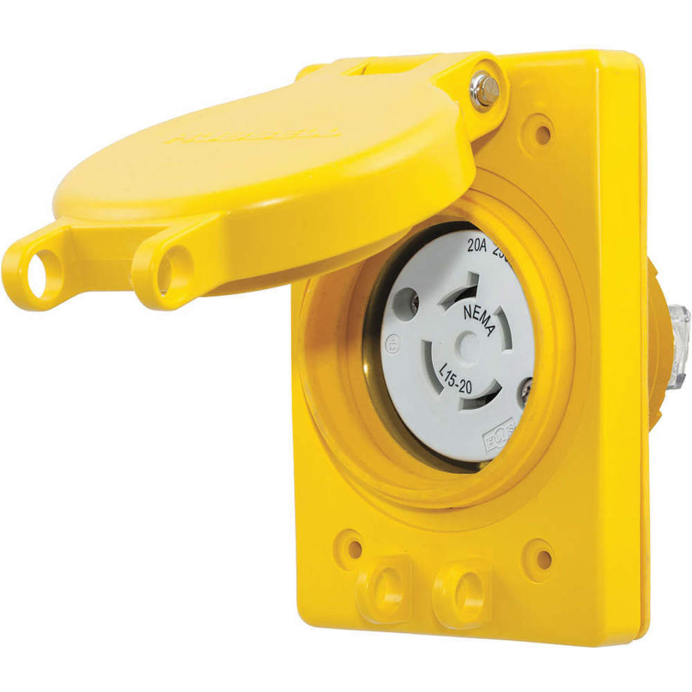 HUBBELL WIRING DEVICE-KELLEMS HBL67W75 Receptacle, Watertight, 20A, 3 Phase, 250VAC, 3 Pole, 4 Wire, Yellow | AH8XPB 39AW74