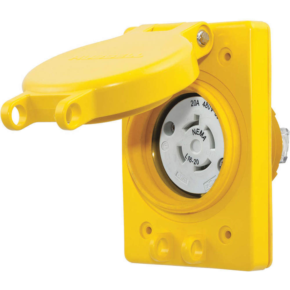 HUBBELL WIRING DEVICE-KELLEMS HBL67W76 Receptacle, Watertight, 20A, 3 Phase, 480VAC, 3 Pole, 4 Wire, Yellow | AH8XPC 39AW75