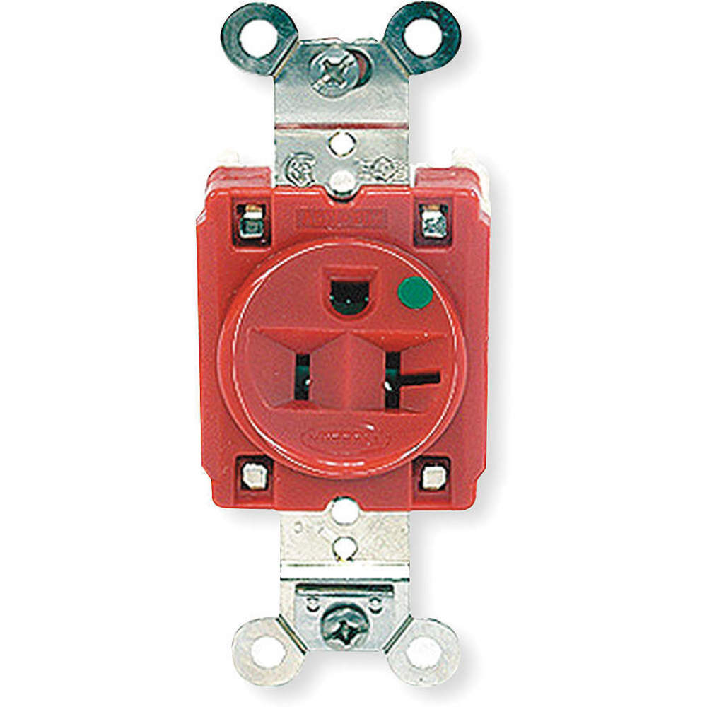 HUBBELL WIRING DEVICE-KELLEMS HBL8310R Receptacle, Single, 2-Pole, 3-Wire Grounding, 20A, 125V, Red | AC8QFD 3D293
