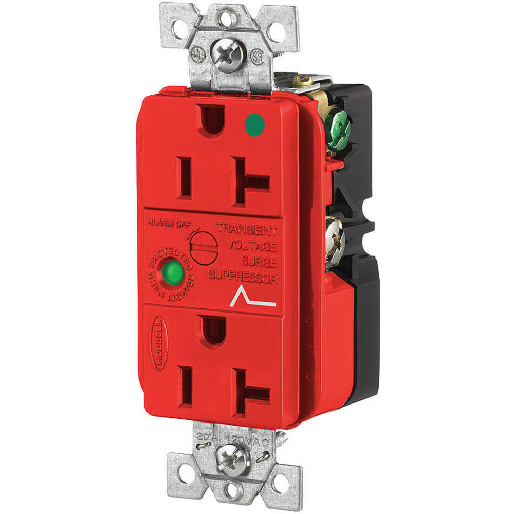 HUBBELL WIRING DEVICE-KELLEMS HBL8362RSA Surge Suppression Receptacle, Duplex, 20A, 125V, Red | AF7LFL 21VL12