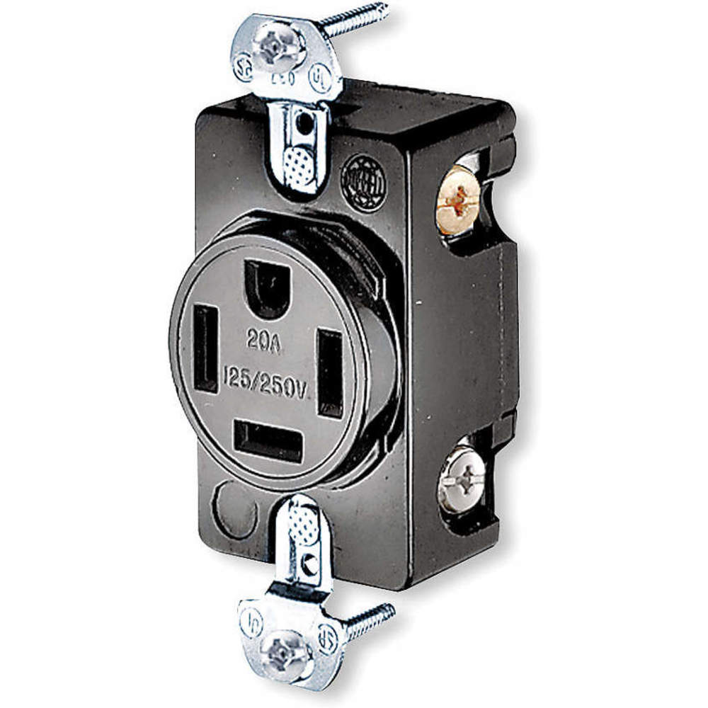 HUBBELL WIRING DEVICE-KELLEMS HBL8410 Straight Receptacle, 20A 125/250V, 14-20R, Black, 1 Pk | AE7ZJK 6C630