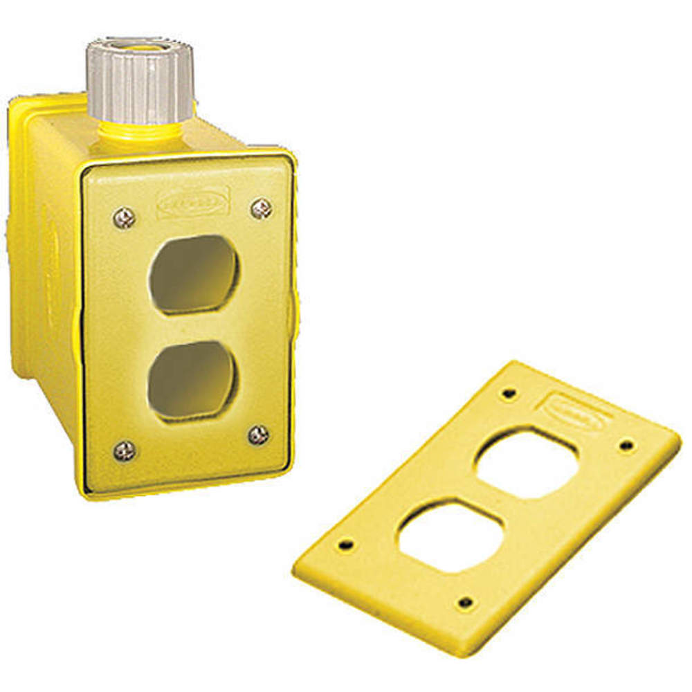 HUBBELL WIRING DEVICE-KELLEMS HBLPOB1DY Portable Outlet Box, 1-Gang, Front And Back, Yellow, Non-Metallic | AF7LKG 21XL35