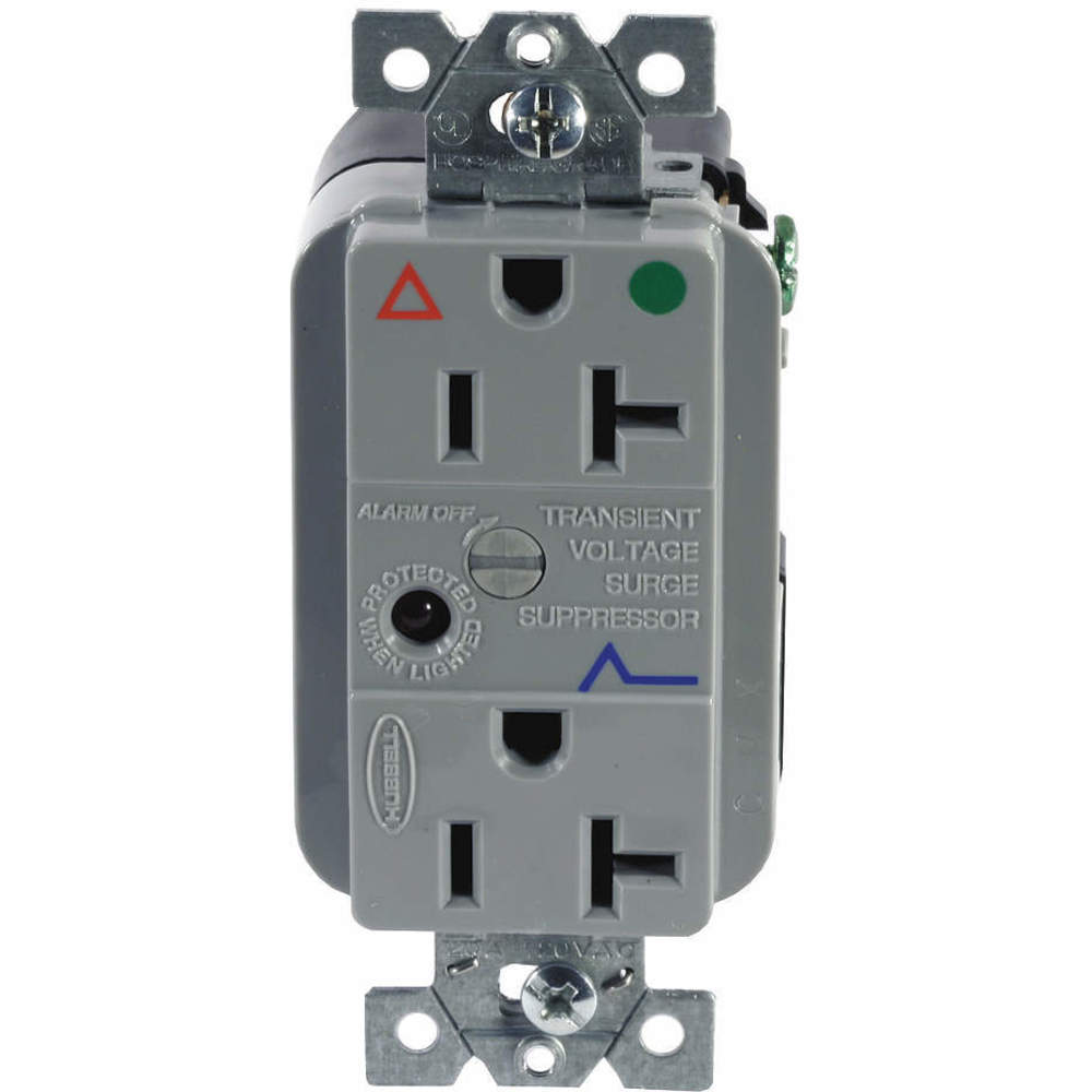 HUBBELL WIRING DEVICE-KELLEMS IG8362GYSA Surge Suppression Receptacle, 20A, 125V, Gray | AD7ARM 4D330