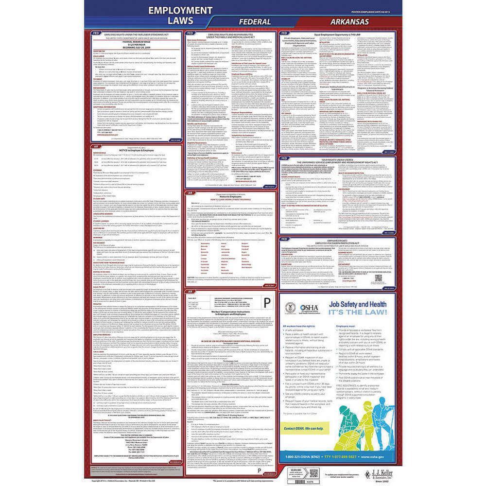 JJ KELLER 300-AR Labor Law Poster Federal and State AR ENG 40Wx26 Inch Height | AH6PZJ 36EN35