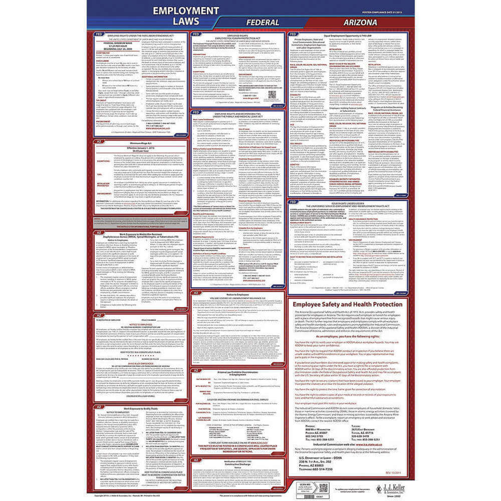 JJ KELLER 300-AZ Labor Law Poster Federal and State AZ ENG 40Wx26 Inch Height | AH6PZK 36EN36
