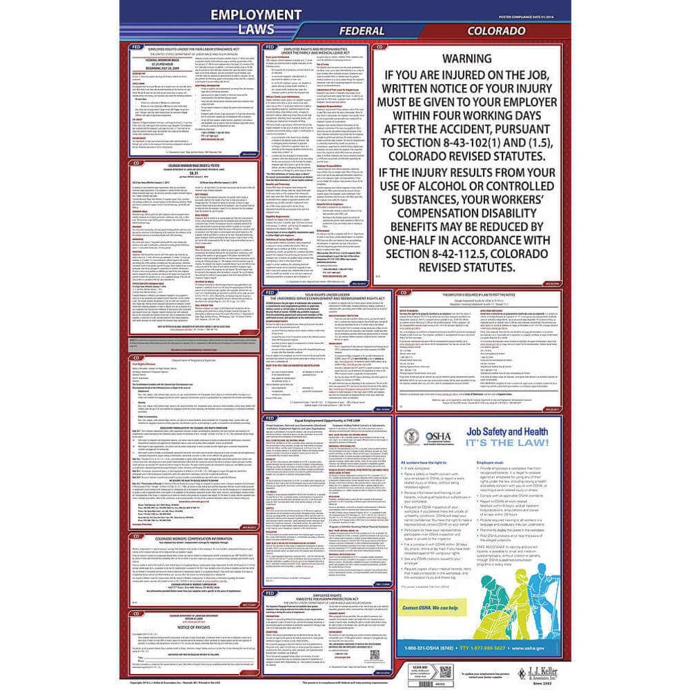JJ KELLER 300-CO Labor Law Poster Federal and Statete Colorado Span | AH6PZN 36EN39