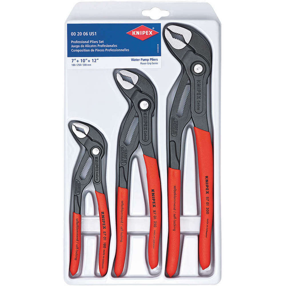 Water Pump Plier Set 7-1/4 10 12 Inch 3 Pc