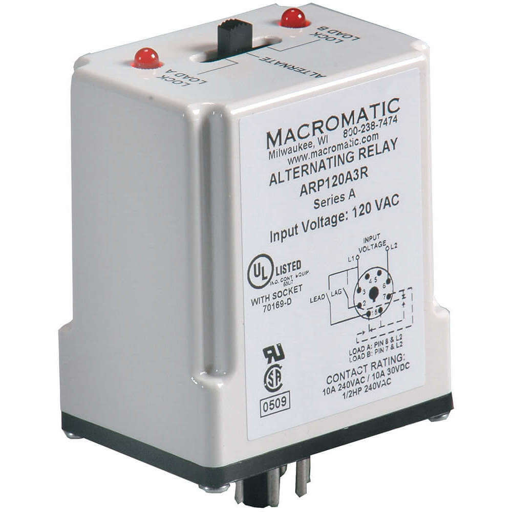 MACROMATIC ARP024A3R Alternating Relay DPDT, 24V AC/DC, 10A, 8 Pin | AE9VBW 6MPN8