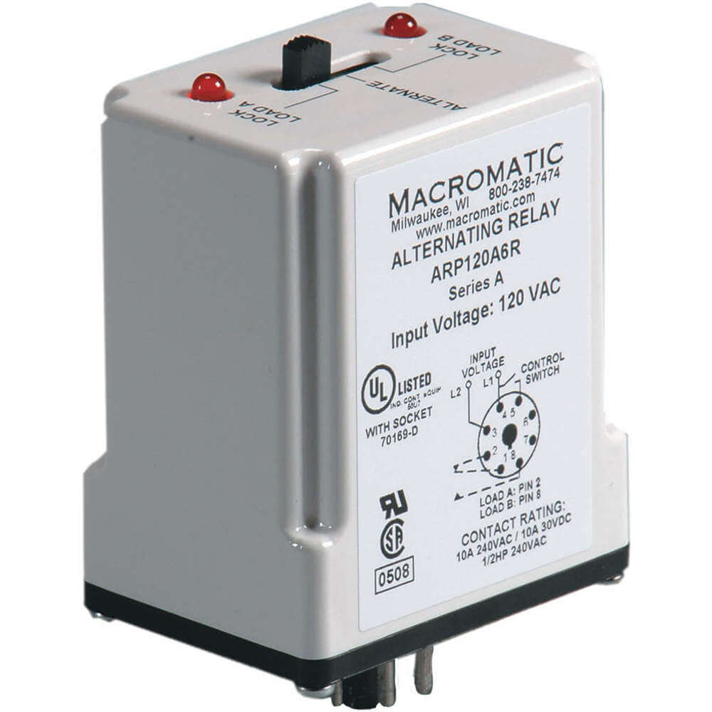 MACROMATIC ARP120A6R Alternating Relay SPDT, 120VAC, 10A, 8 Pin | AE9VBZ 6MPP1