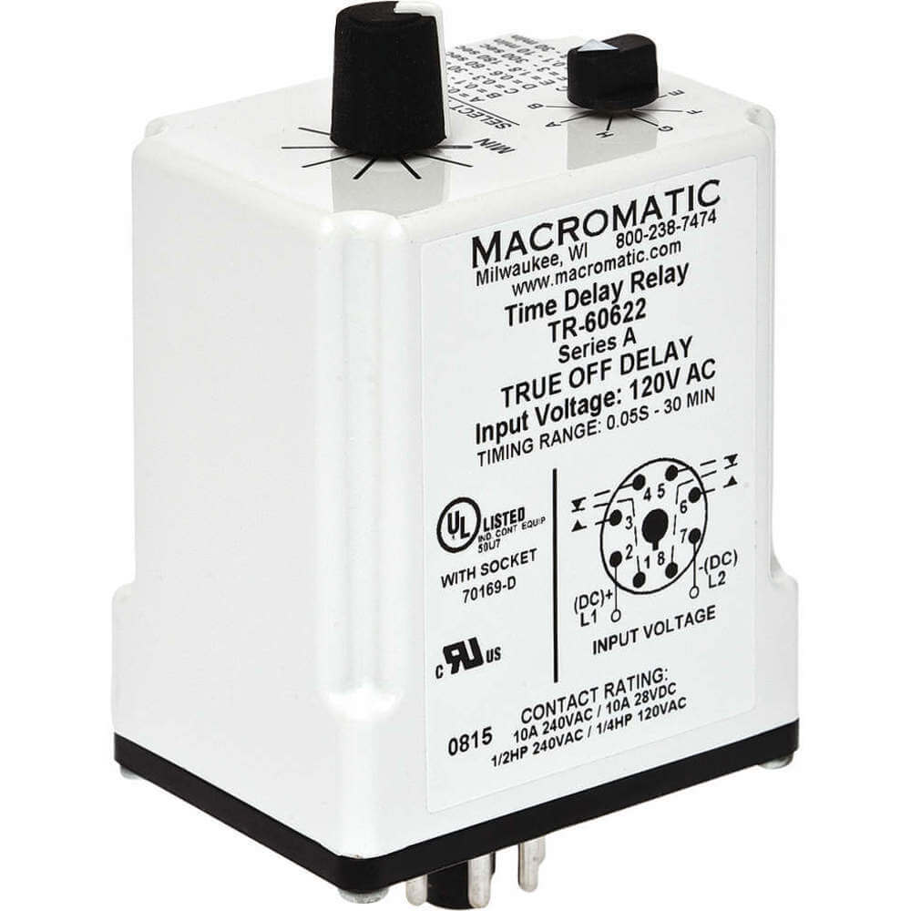 MACROMATIC TR-60622 Timer Relay, 30 Min., 8 Pin, 10A, 120V AC/DC | AE7BKK 5WMJ9
