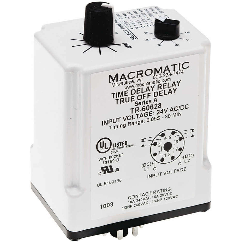 MACROMATIC TR-60628 Timer Relay, 30 Min., 8 Pin, 10A, 24V AC/DC | AE7BKM 5WMK1