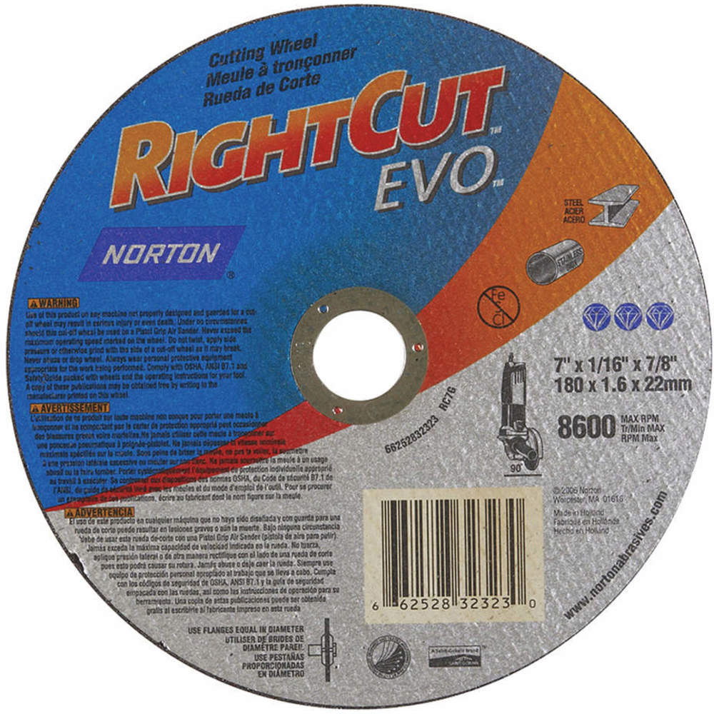 NORTON ABRASIVES 66252832323 CutOff Wheel Gemini 7 x1/16 x7/8 8600 rpm | AH2DZF 25TZ38