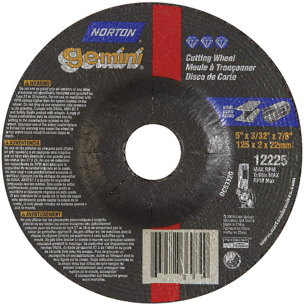 NORTON ABRASIVES 66252843587 Depressed Center Wheel T27 5 x 3/32 x 7/8 | AF8FQM 25TZ82