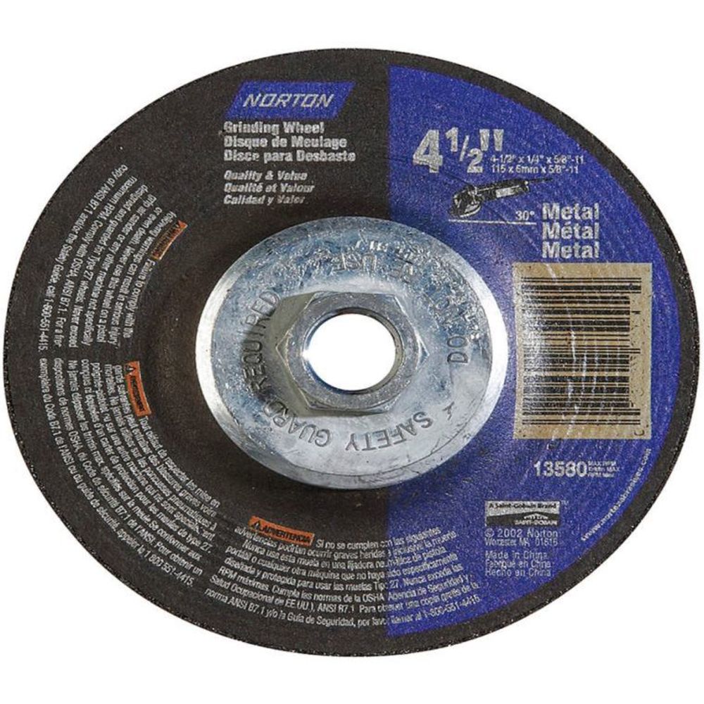 NORTON ABRASIVES 66252843605 Depressed Center Wheel T27 4-1/2 x 1/4 x 5/8-11 | AF8FPB 25TY59