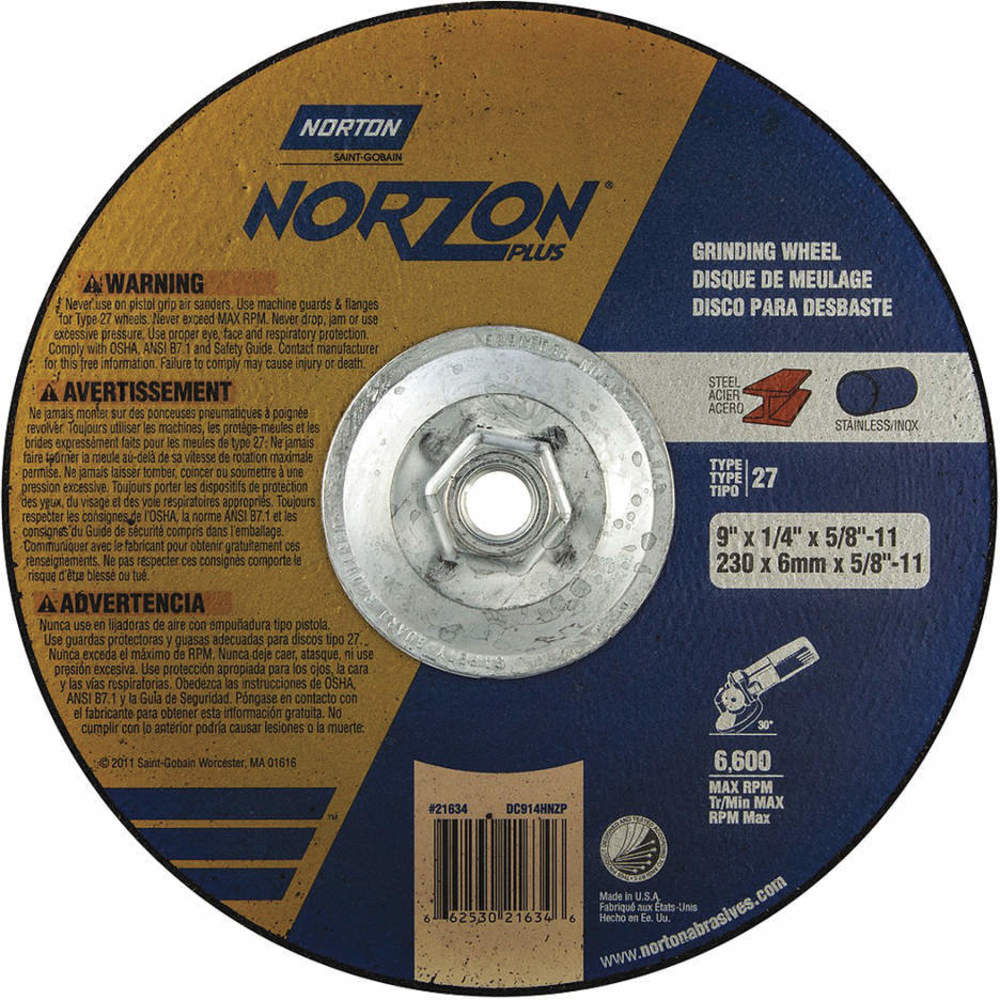 NORTON ABRASIVES 66253021634 Depressed Center Wheel T27 9 x 1/4 x 5/8-11 Ca/za | AD7BDQ 4DB59